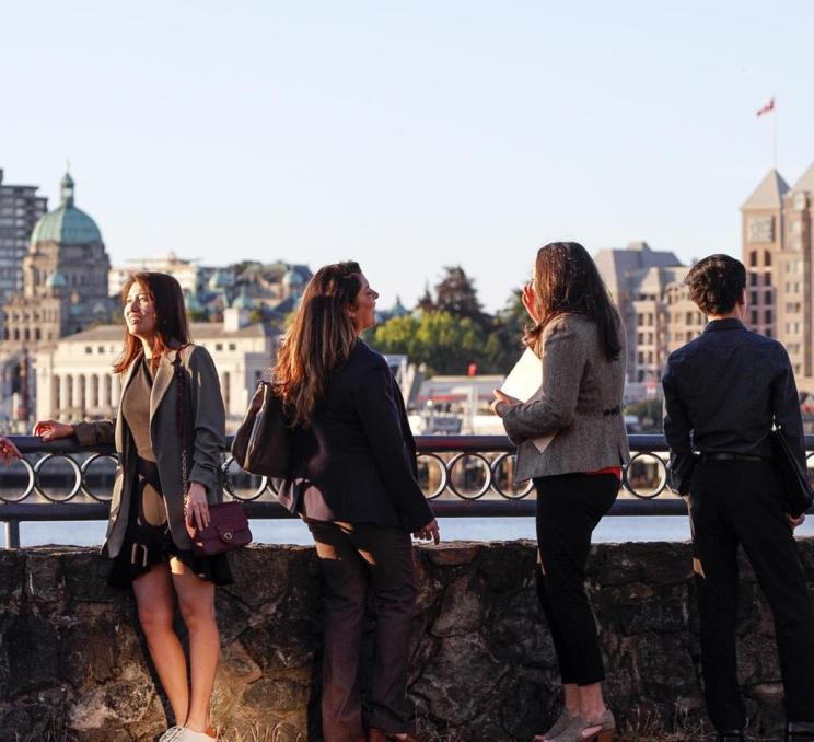 Team members looking at harbour