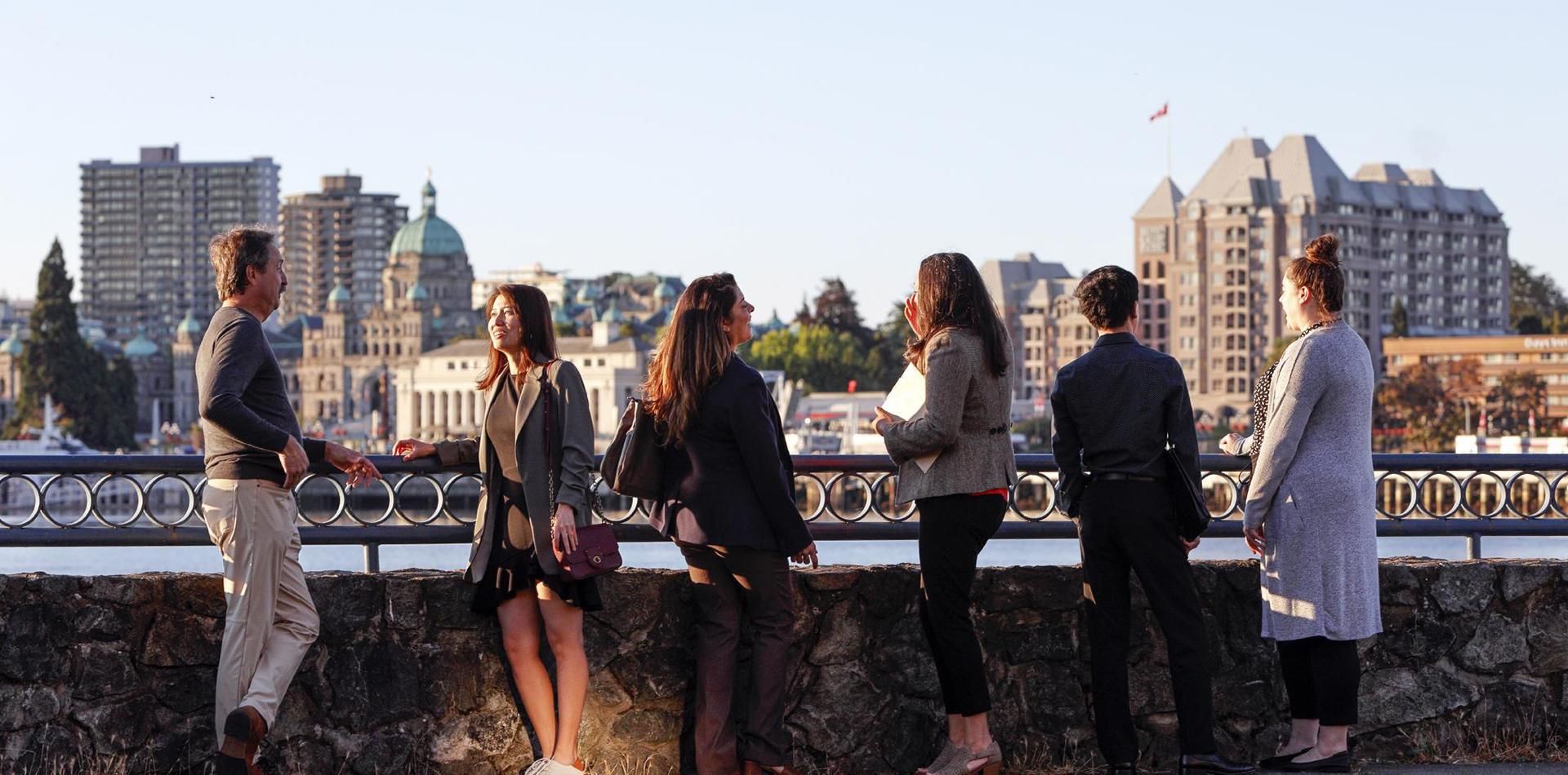 Team members looking at harbour