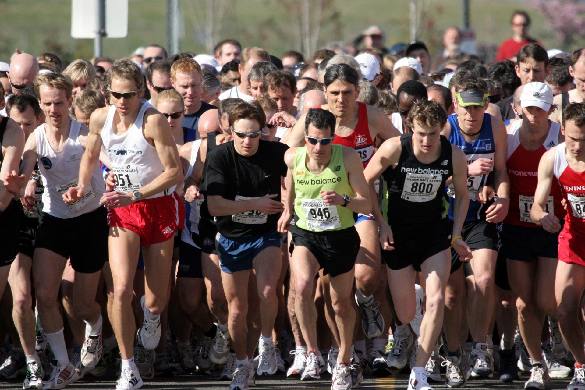 Runners start the Victoria Marathon in Victoria, BC