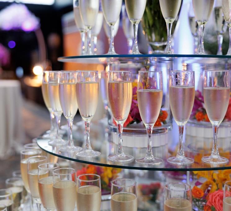 A tower of sparkling wine awaits conference delegates at the Crystal Garden of the Victoria Conference Centre in Victoria, BC