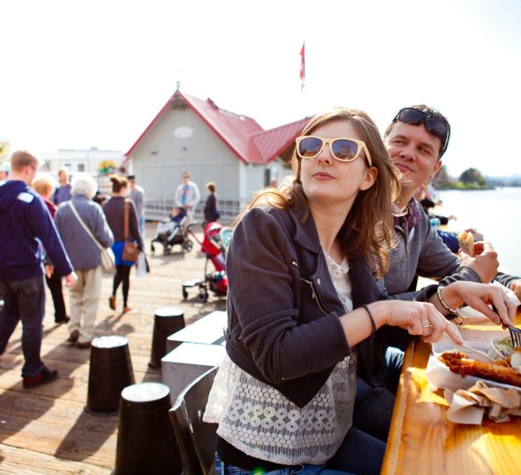 Couple eating fish and chips