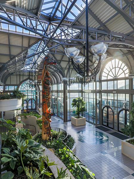The interior of the Totem Atrium at the Victoria Conference Centre in Victoria, BC